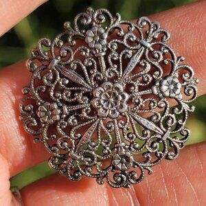 Vintage Victorian 1900s filigree floral ornate intricate sterling silver necklac